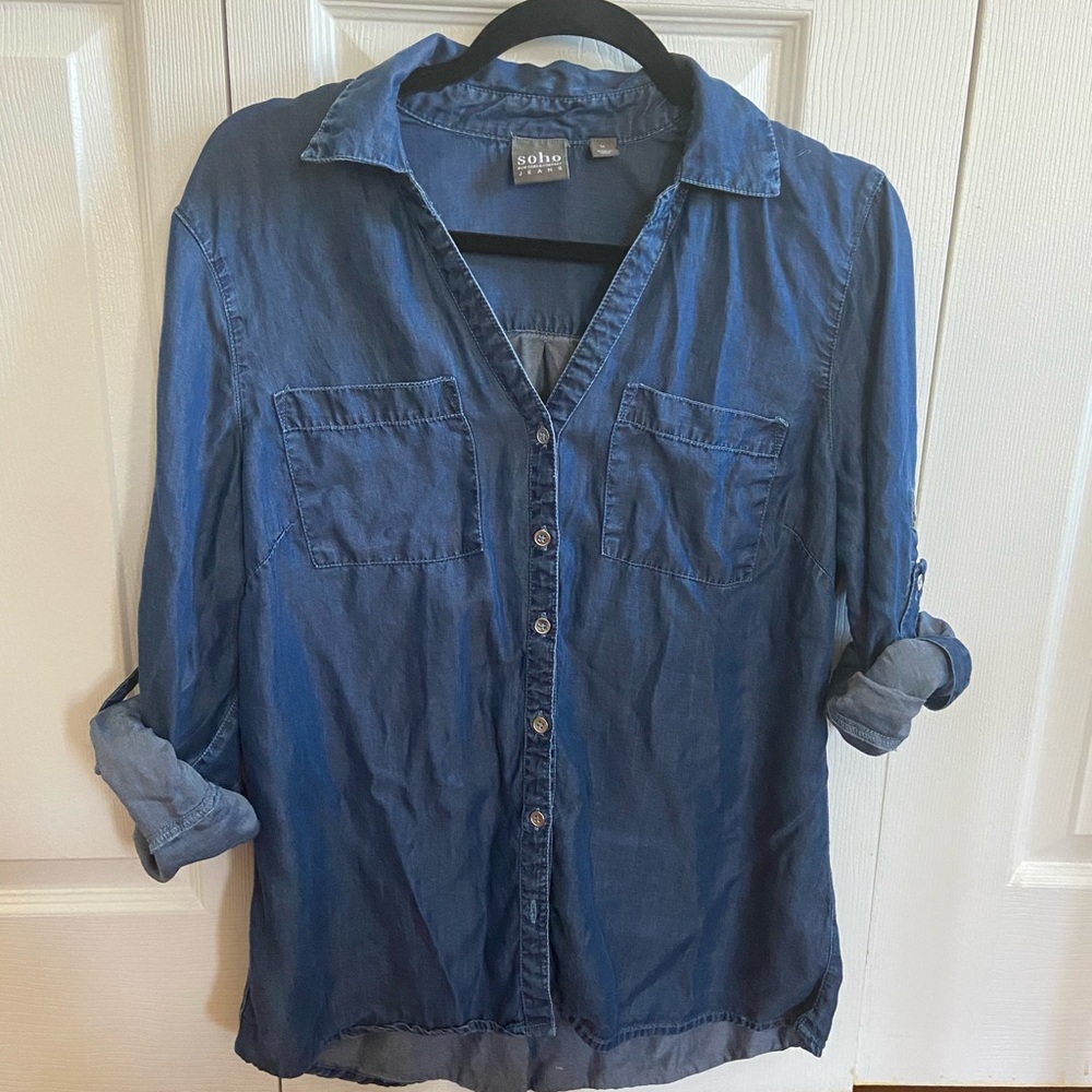 Denim chambray New York &Company button up blouse